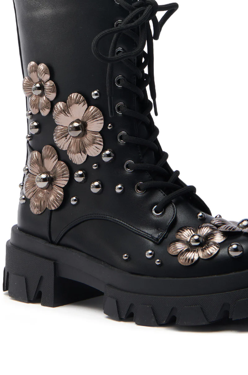 AZALEA WANG ORQUIDEA BLACK FLORAL EMBELLISHED COMBAT BOOTIE - Image 7
