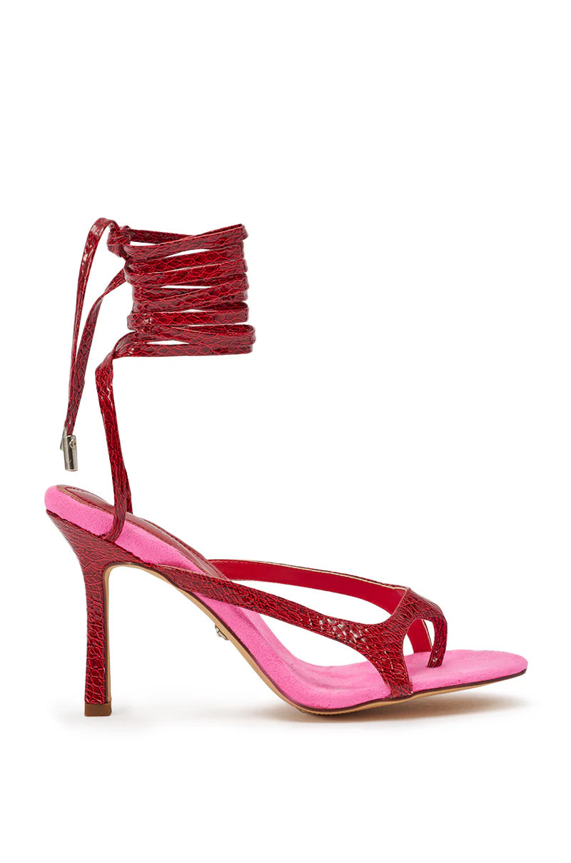 AZALEA WANG OTRISSE RED AND PINK PU AND FAUX SEUDE STRAPPY STILETTO SANDAL - Image 4