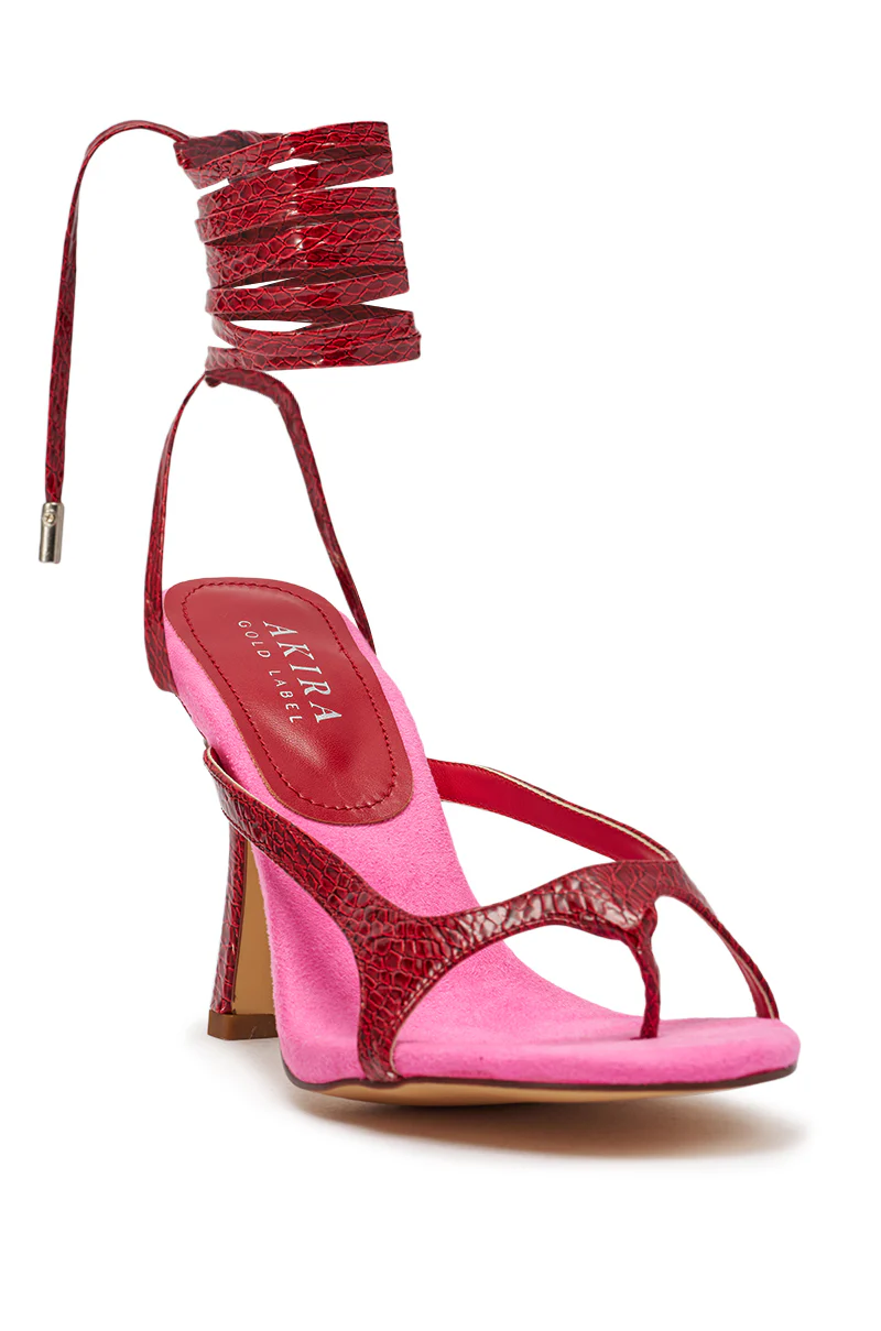 AZALEA WANG OTRISSE RED AND PINK PU AND FAUX SEUDE STRAPPY STILETTO SANDAL - Image 5
