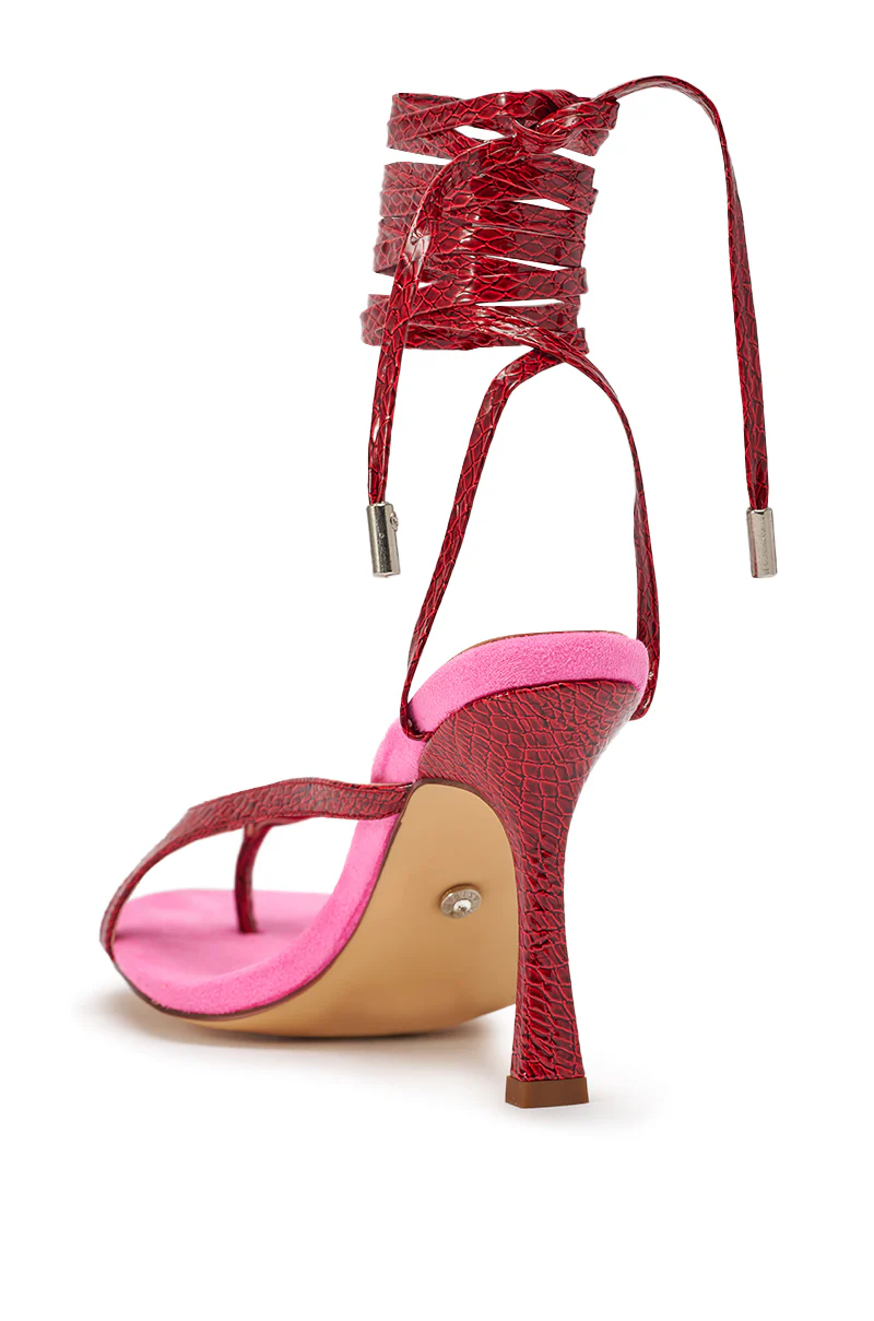 AZALEA WANG OTRISSE RED AND PINK PU AND FAUX SEUDE STRAPPY STILETTO SANDAL - Image 6