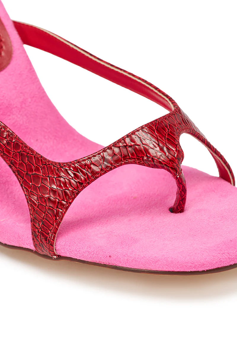 AZALEA WANG OTRISSE RED AND PINK PU AND FAUX SEUDE STRAPPY STILETTO SANDAL - Image 7