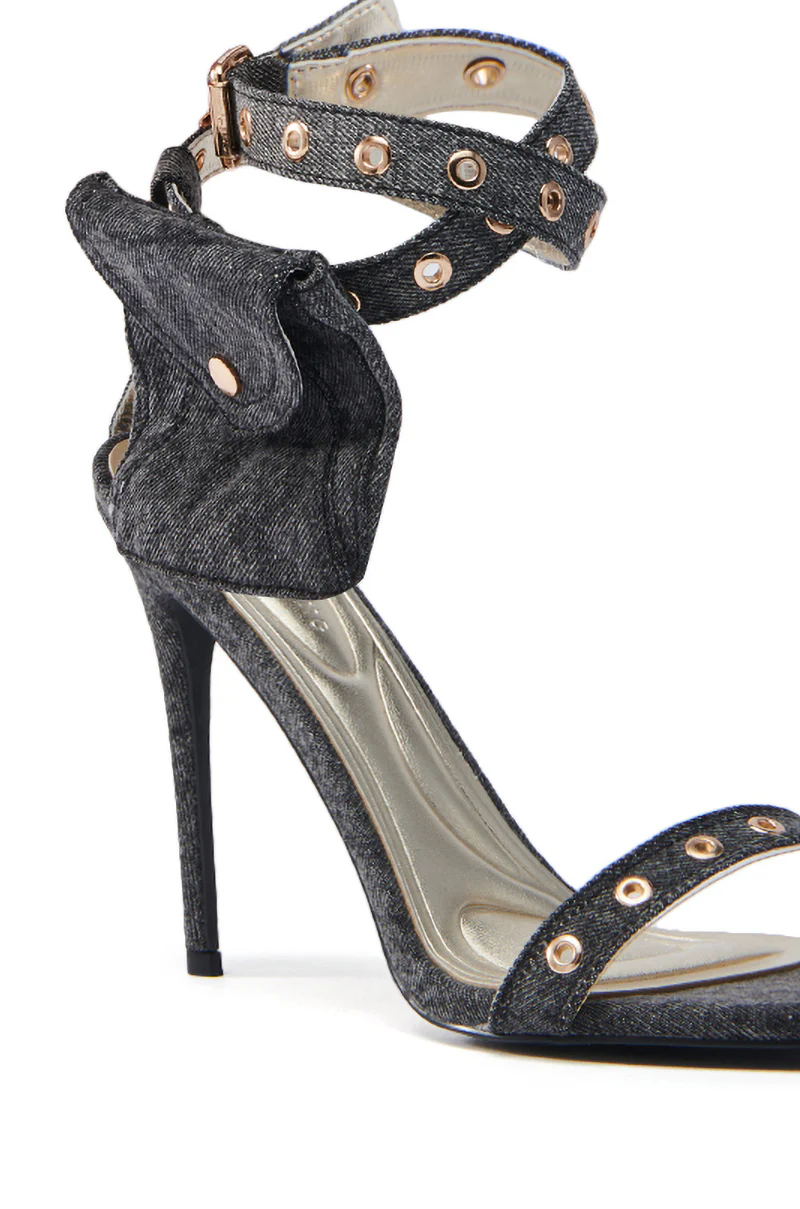 AZALEA WANG PAISLEIGH BLACK DENIM STILETTO SANDAL - Image 7