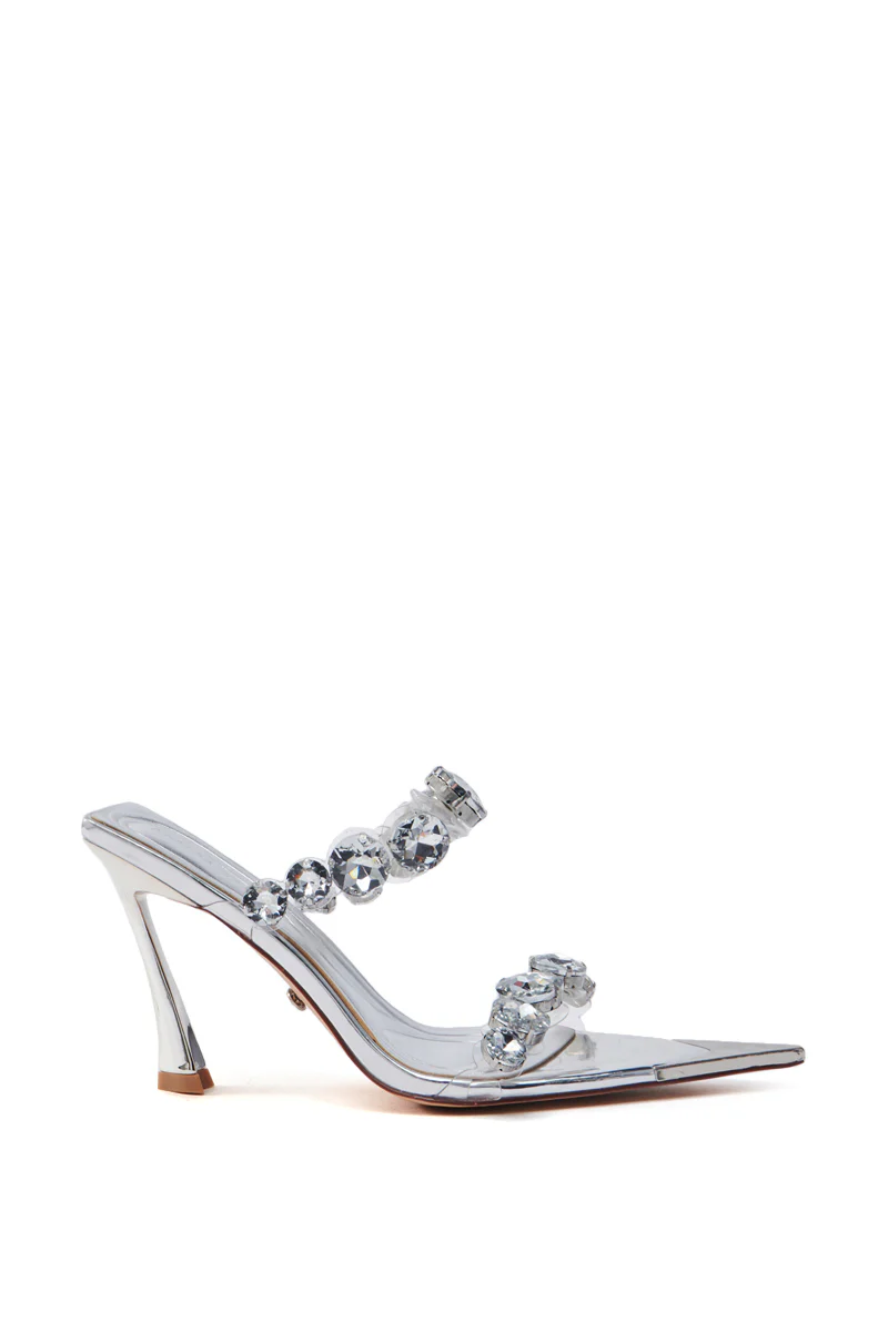 AZALEA WANG PAOLINA SILVER RHINESTONE CHUNKY HEEL SANDAL - Image 5