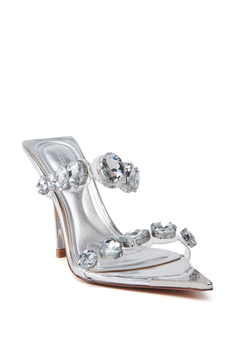 AZALEA WANG PAOLINA SILVER RHINESTONE CHUNKY HEEL SANDAL - Image 6