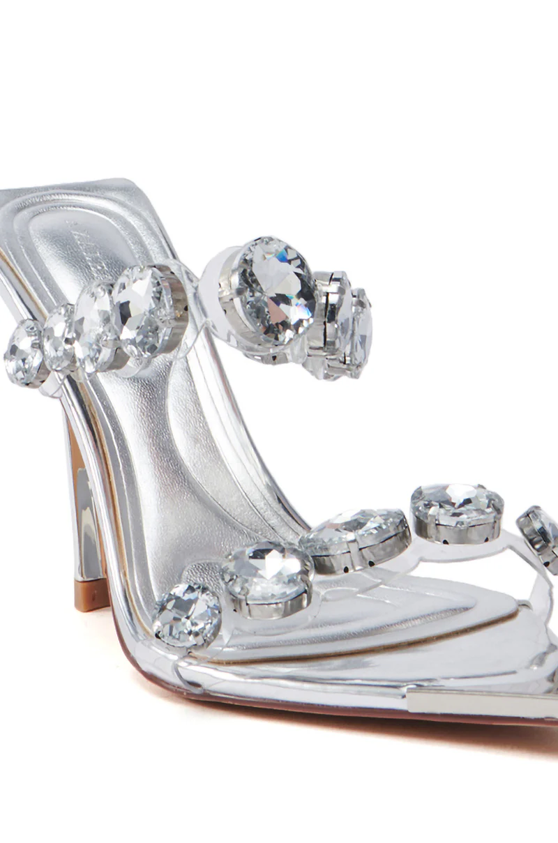 AZALEA WANG PAOLINA SILVER RHINESTONE CHUNKY HEEL SANDAL - Image 8