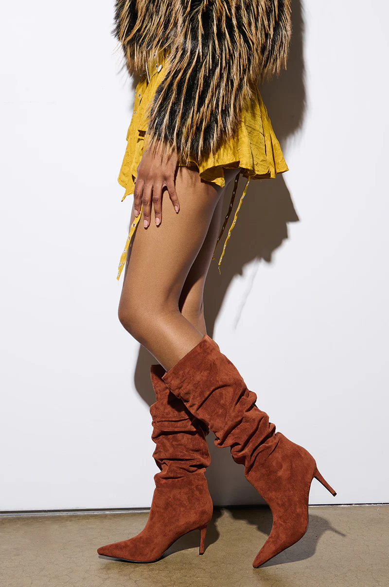 AZALEA WANG PAVETTA BROWN FAUX SUEDE SLOUCH BOOT - Image 3