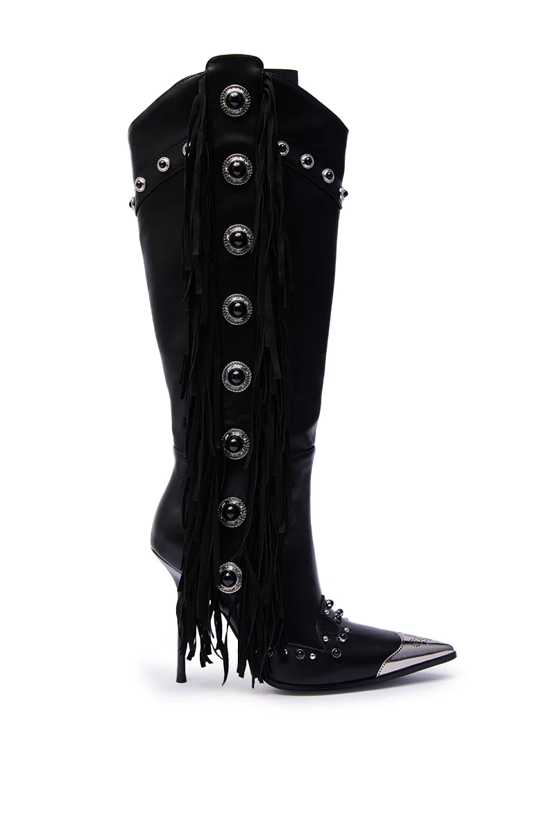 AZALEA WANG PELAGIANA BLACK WESTERN POINTED TOE STILETTO BOOT - Image 2