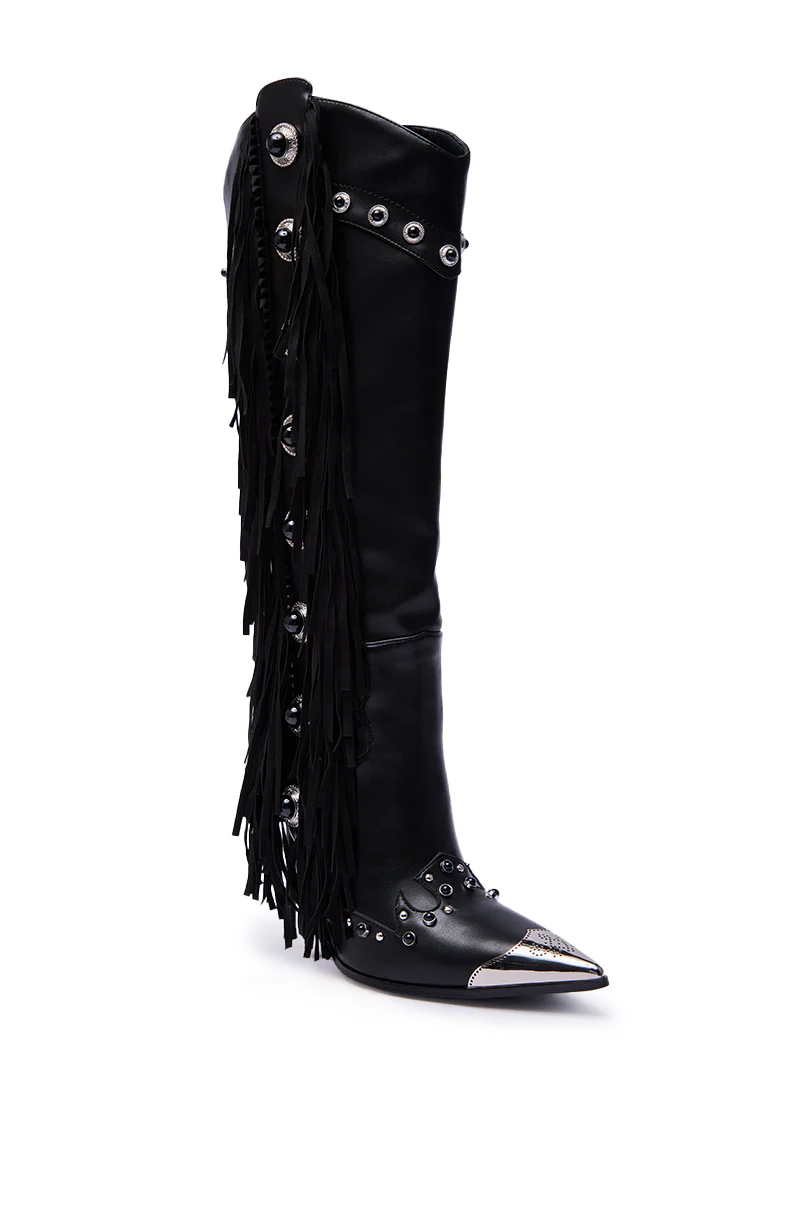 AZALEA WANG PELAGIANA BLACK WESTERN POINTED TOE STILETTO BOOT - Image 3