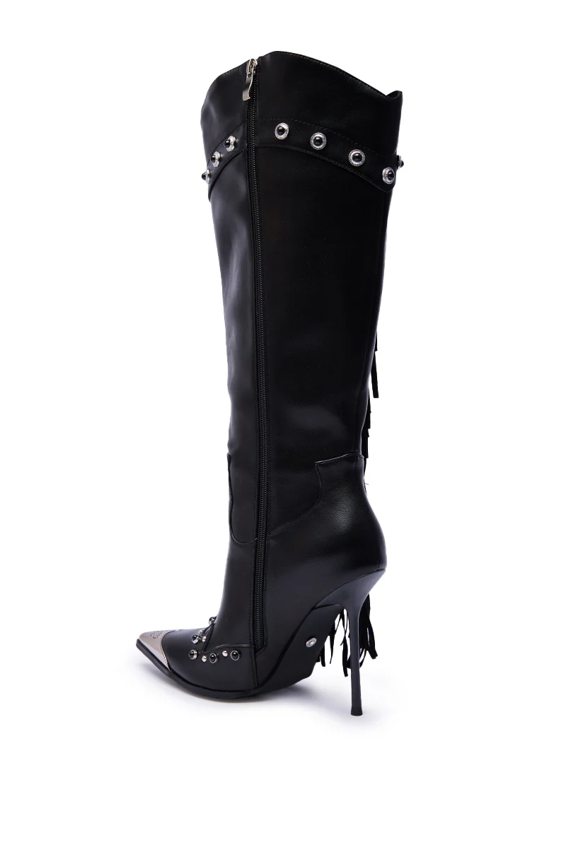 AZALEA WANG PELAGIANA BLACK WESTERN POINTED TOE STILETTO BOOT - Image 4
