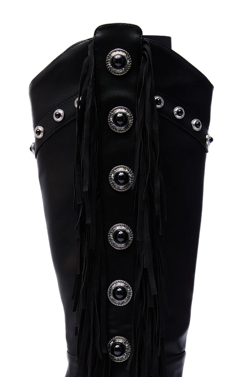 AZALEA WANG PELAGIANA BLACK WESTERN POINTED TOE STILETTO BOOT - Image 5