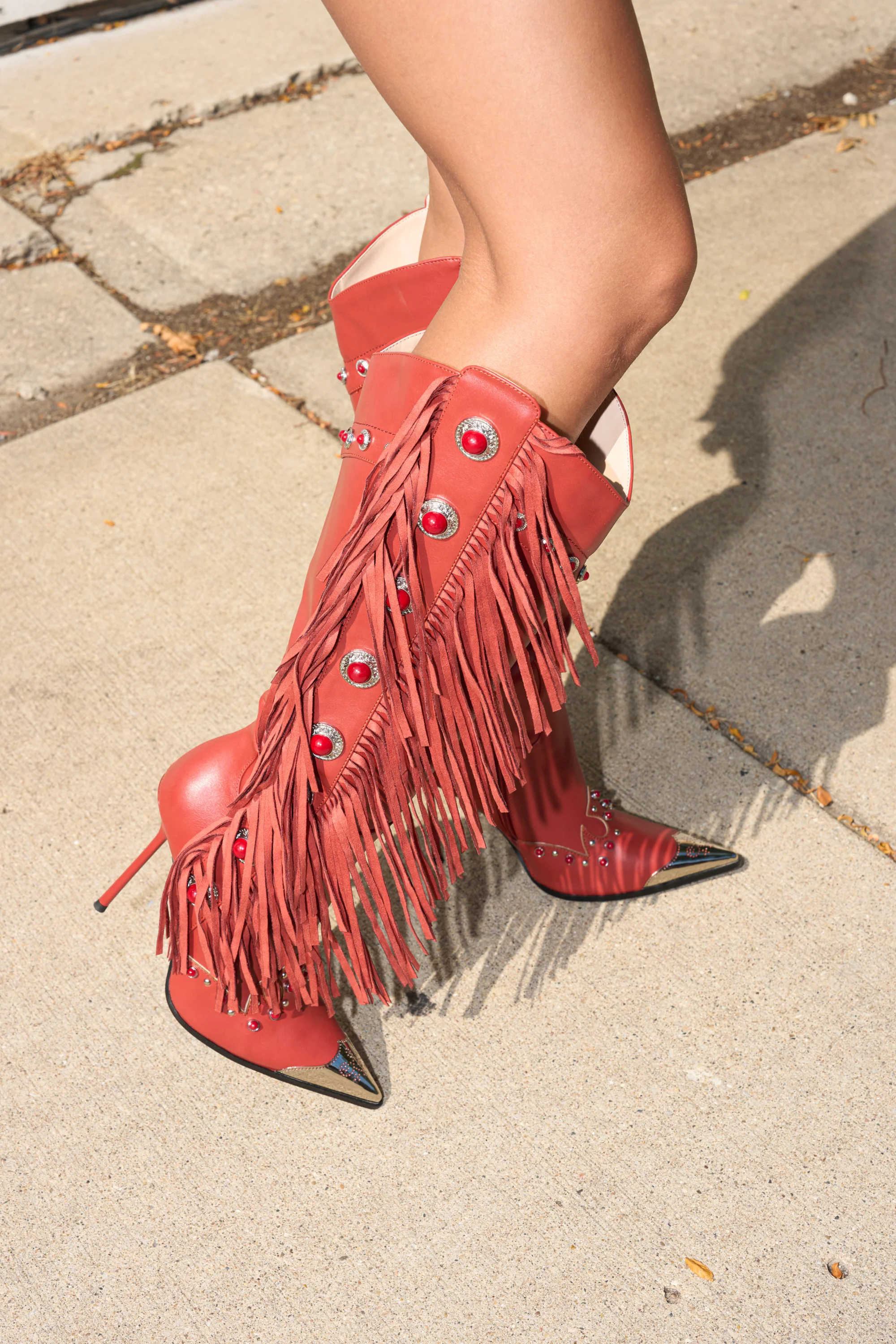 AZALEA WANG PELAGIANA RED WESTERN POINTED TOE STILETTO BOOT - Image 3