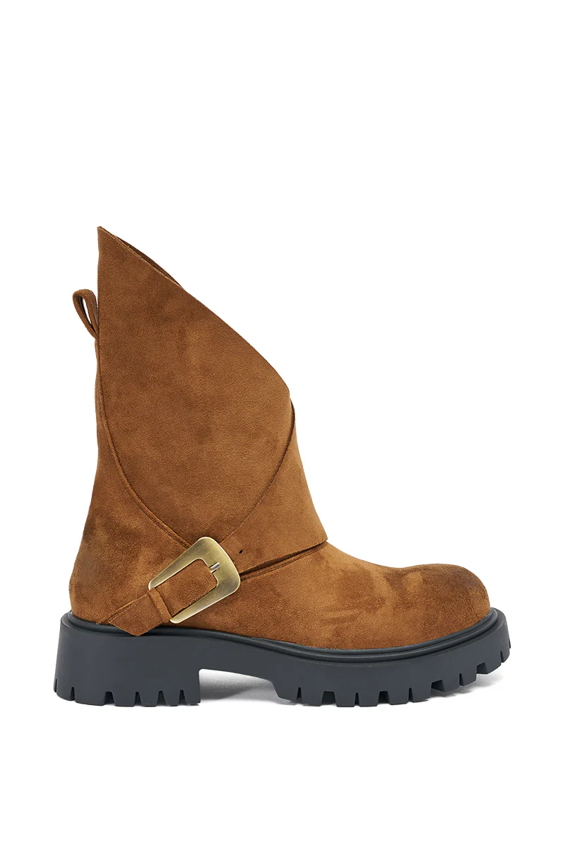 AZALEA WANG PHRIXUS BROWN CHUNKY SHORT SHAFT FAUX SUEDE BOOT - Image 4
