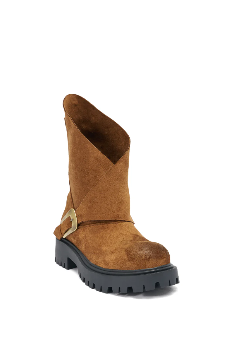 AZALEA WANG PHRIXUS BROWN CHUNKY SHORT SHAFT FAUX SUEDE BOOT - Image 5