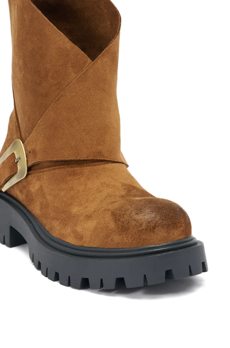 AZALEA WANG PHRIXUS BROWN CHUNKY SHORT SHAFT FAUX SUEDE BOOT - Image 7