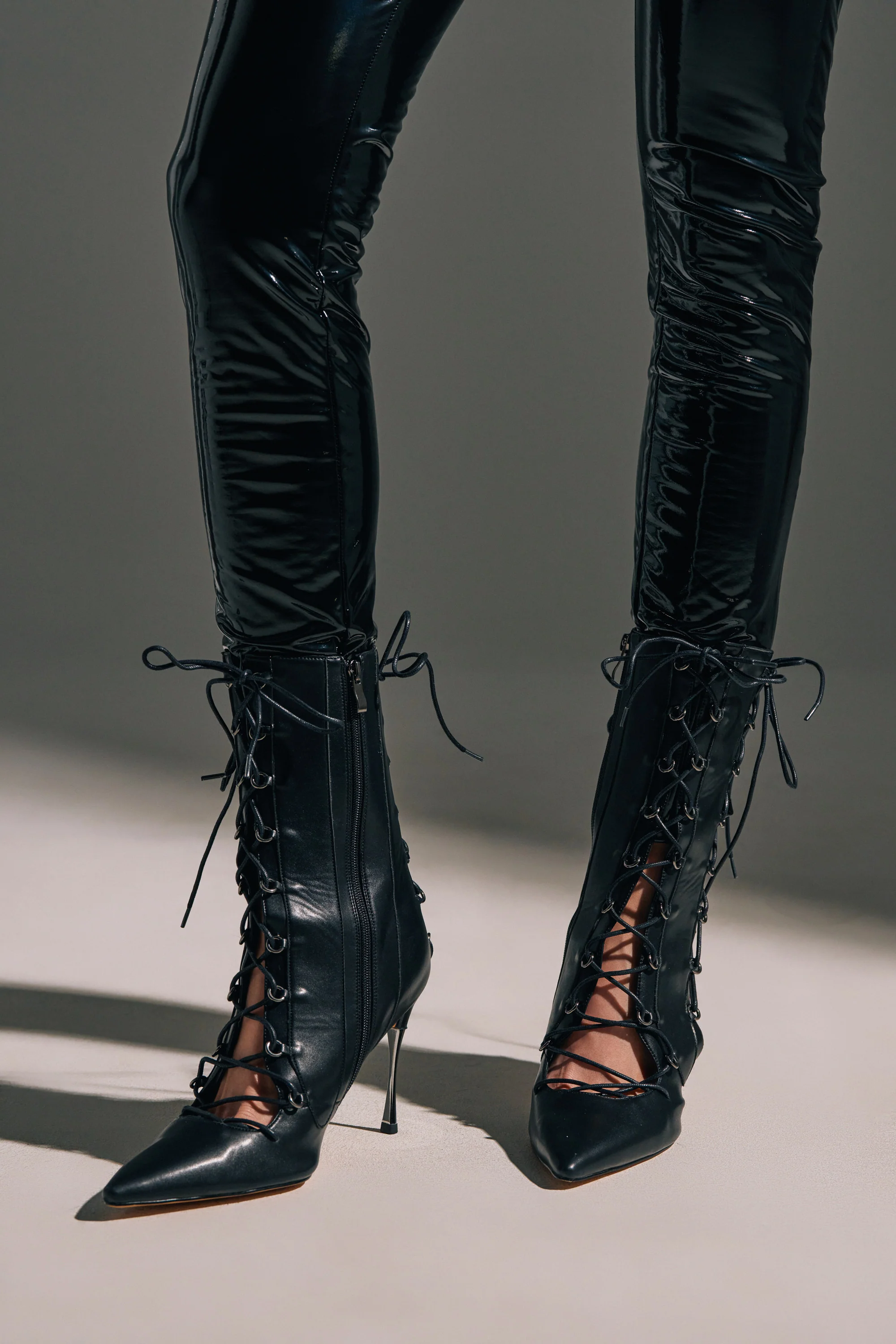AZALEA WANG PONCIA BLACK LACE UP BLACK BOOTIE - Image 2