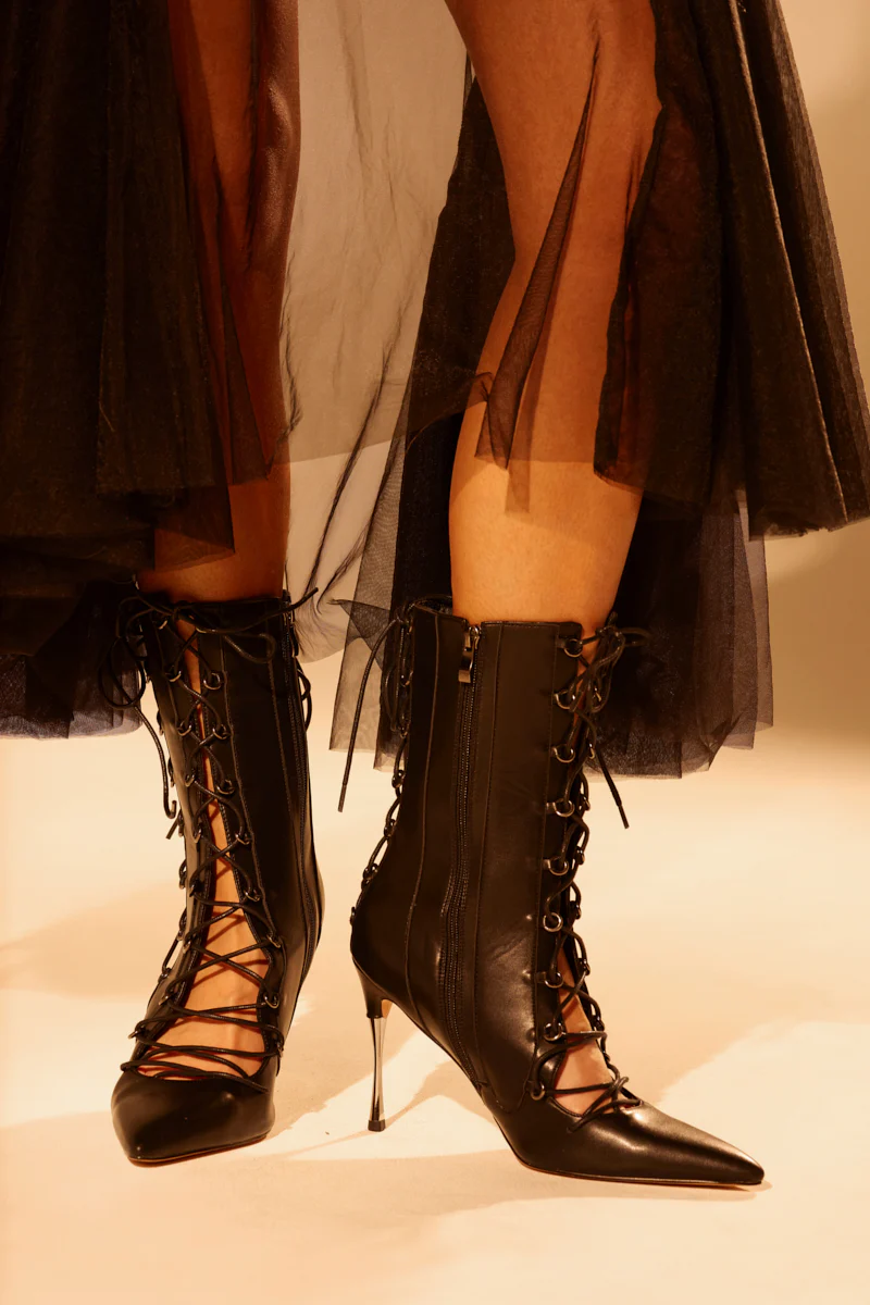 AZALEA WANG PONCIA BLACK LACE UP BLACK BOOTIE - Image 3