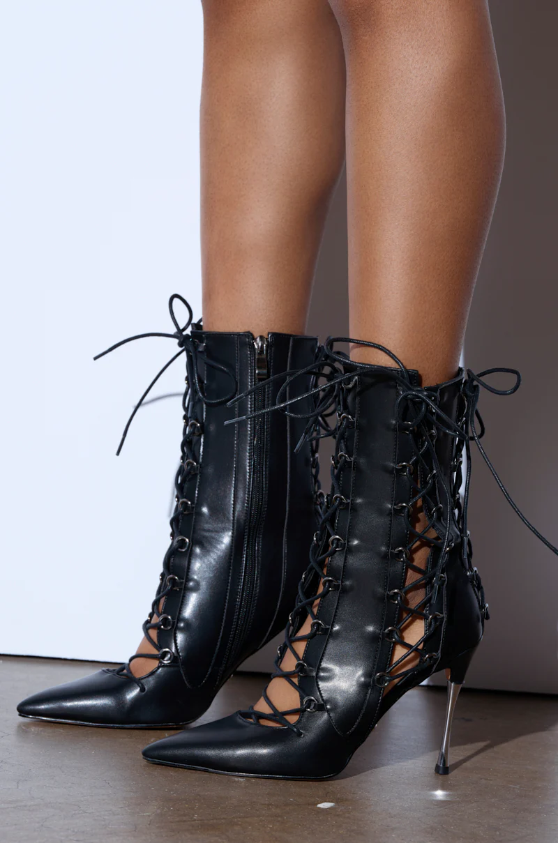 AZALEA WANG PONCIA BLACK LACE UP BLACK BOOTIE - Image 6