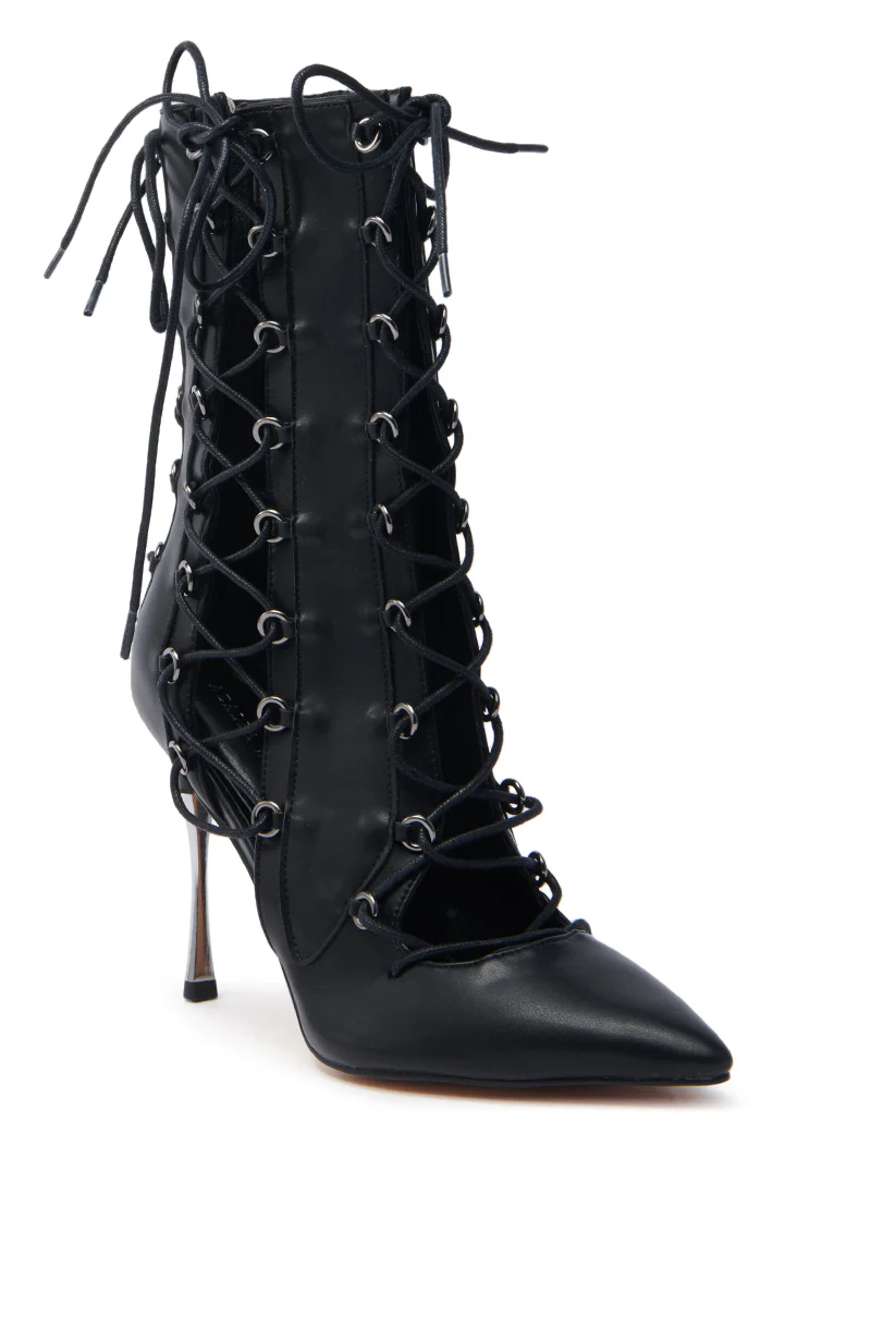 AZALEA WANG PONCIA BLACK LACE UP BLACK BOOTIE - Image 8