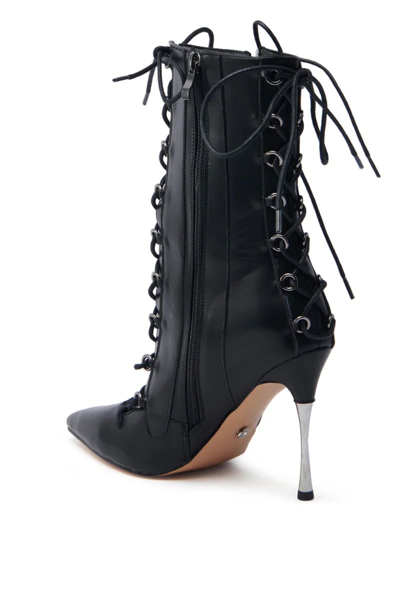 AZALEA WANG PONCIA BLACK LACE UP BLACK BOOTIE - Image 9