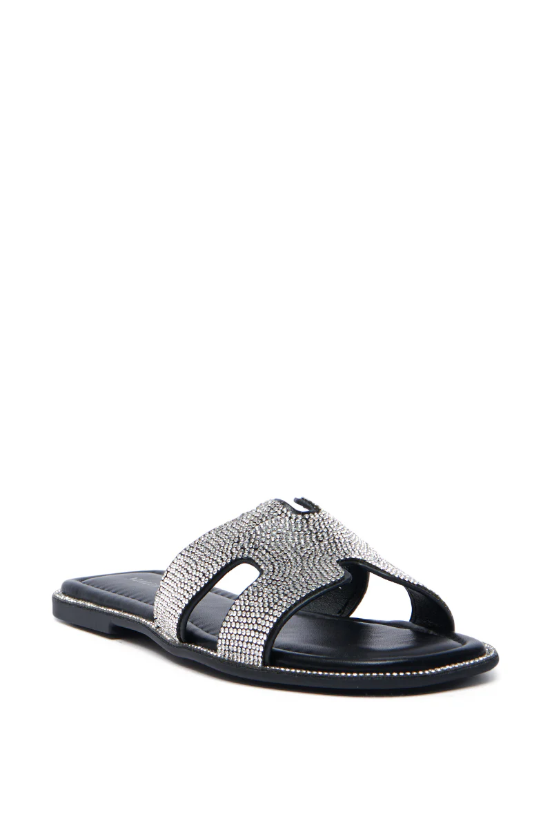 AKIRA PRINCESS PEACHY BLACK SLIP ON EMBELLISHED SANDAL - Image 3