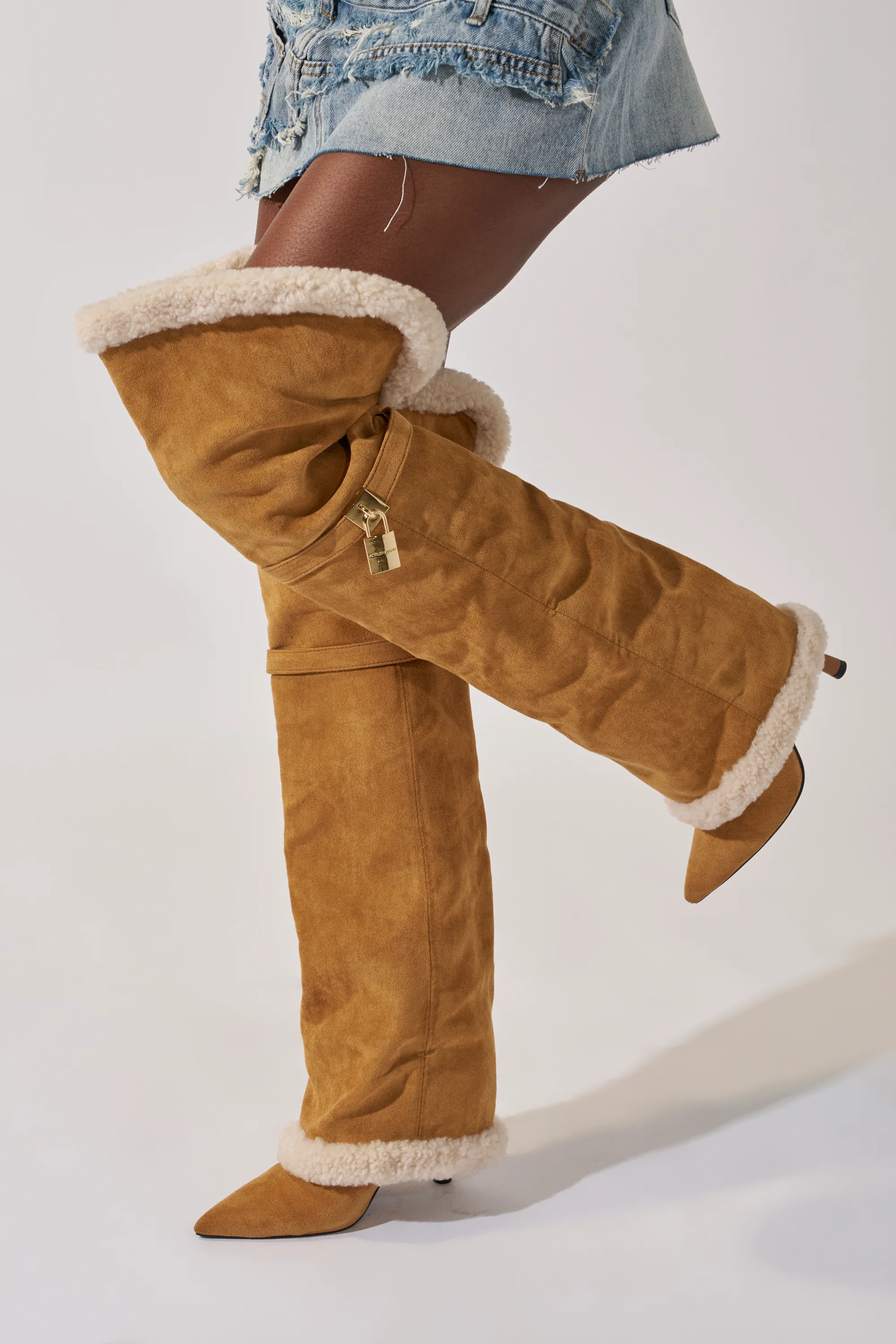 AZALEA WANG RACHANA TAN SHERPA STILETTO BOOT - Image 3