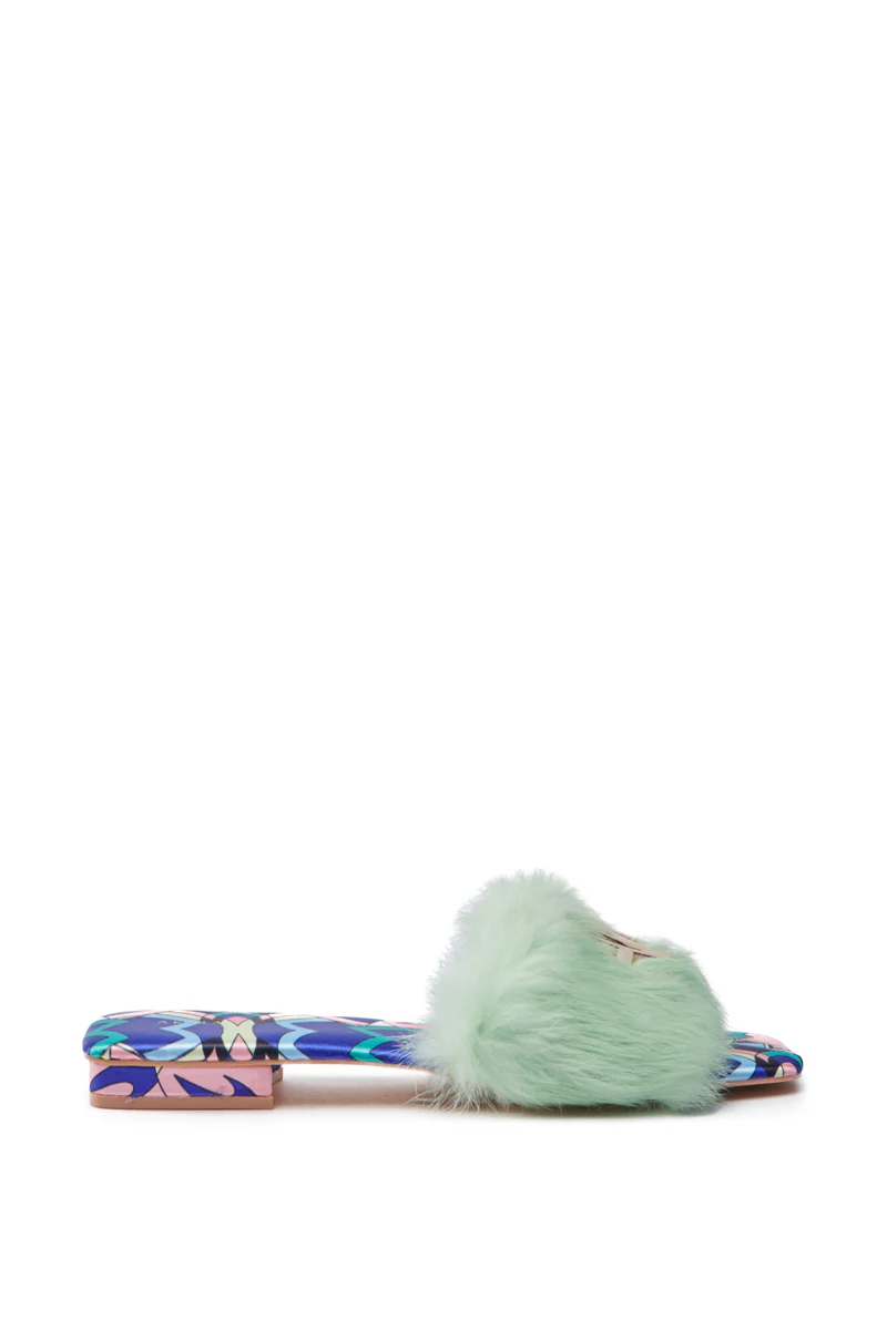 AZALEA WANG RAFAELA GREEN SLIP ON FURRY SANDAL - Image 2