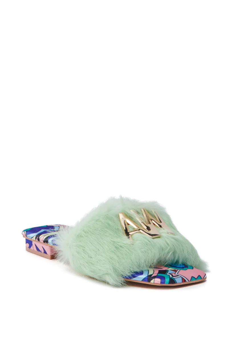 AZALEA WANG RAFAELA GREEN SLIP ON FURRY SANDAL - Image 3