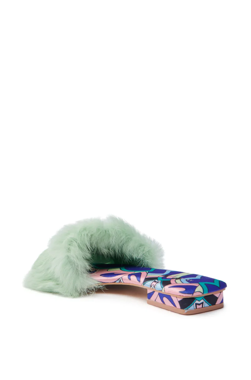AZALEA WANG RAFAELA GREEN SLIP ON FURRY SANDAL - Image 4