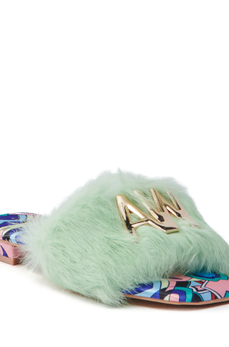 AZALEA WANG RAFAELA GREEN SLIP ON FURRY SANDAL - Image 5