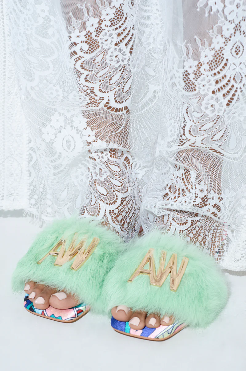 AZALEA WANG RAFAELA GREEN SLIP ON FURRY SANDAL - Image 8