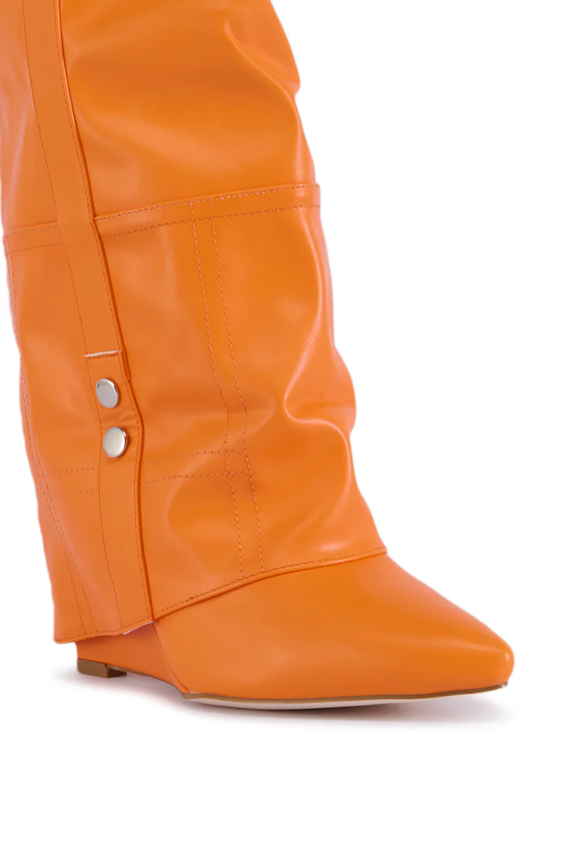 AZALEA WANG RAILAY ORANGE KNEE HIGH WEDGE BOOT - Image 6