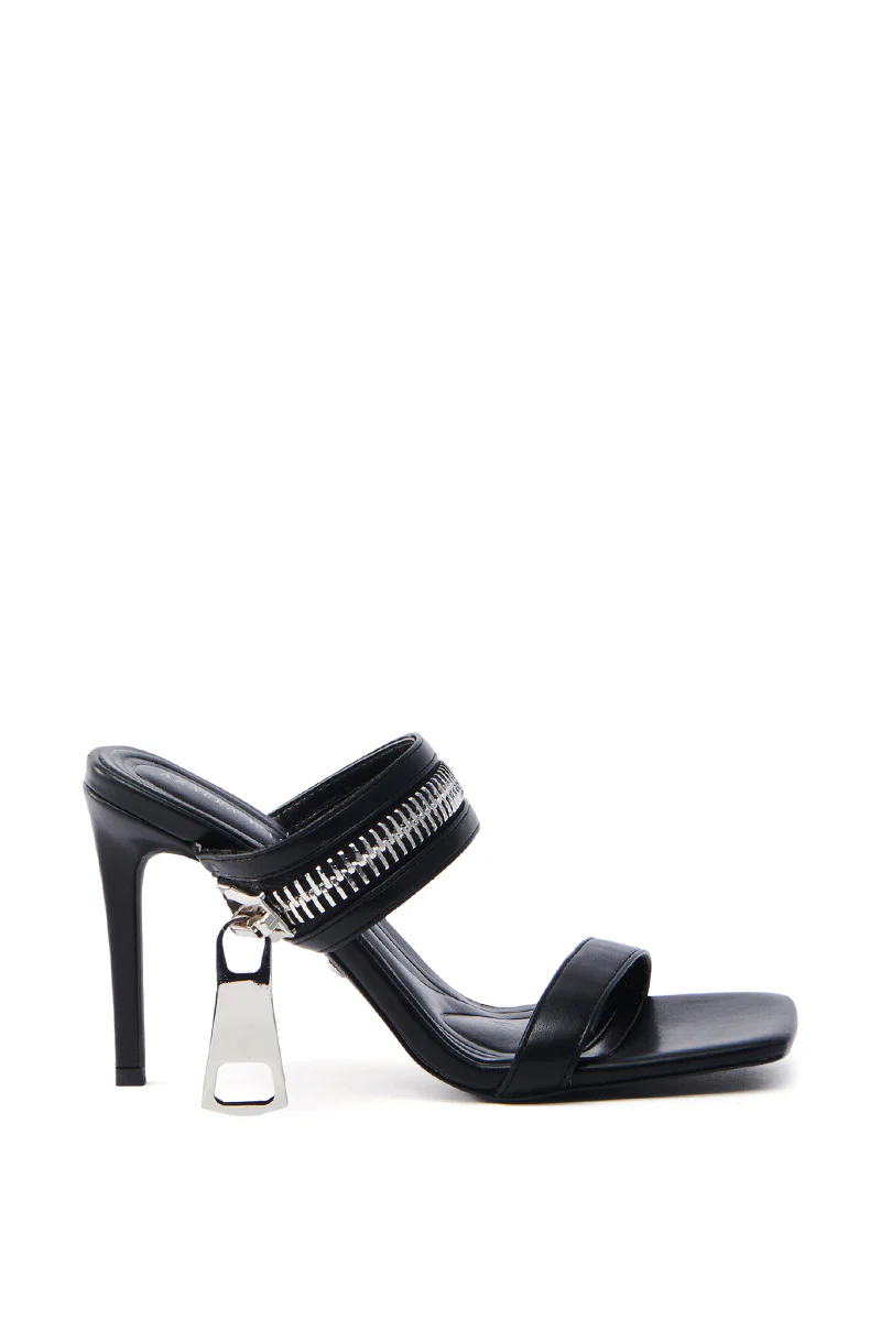AZALEA WANG RAQUEL BLACK LARGE ZIPPER STRAP STILETTO SANDAL - Image 3