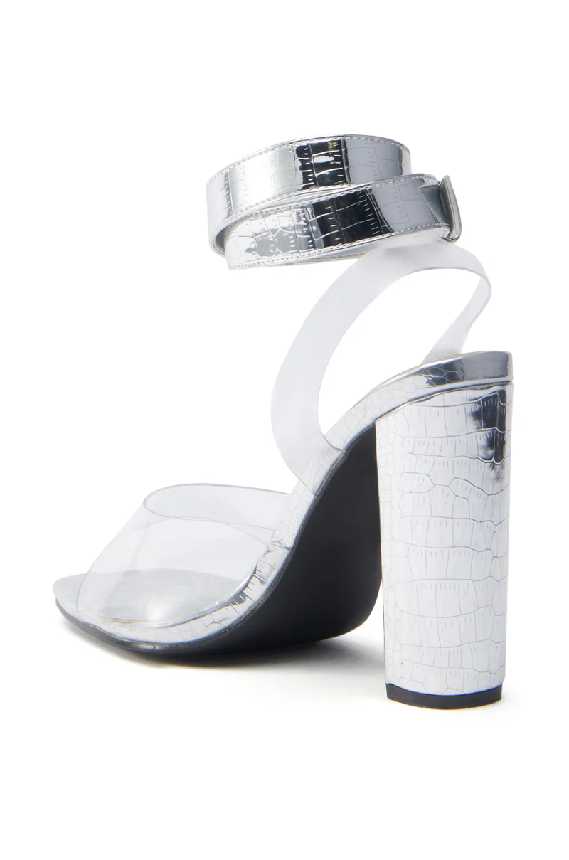AZALEA WANG REMILIA SILVER CROC SANDAL WITH STRAP - Image 4