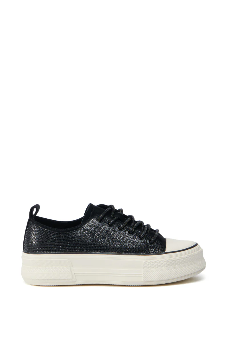 AZALEA WANG REVIVAL BLACK RHINESTONE FLATFORM SNEAKER - Image 4