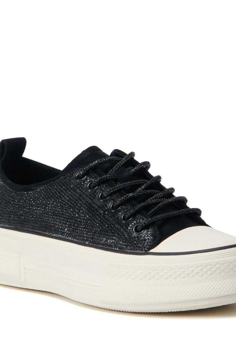 AZALEA WANG REVIVAL BLACK RHINESTONE FLATFORM SNEAKER - Image 7