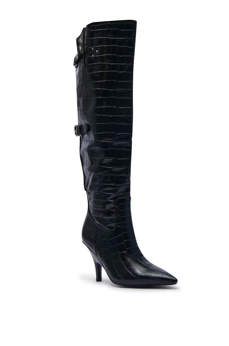 AZALEA WANG RHODES BLACK CROC WEDGE BOOT - Image 7