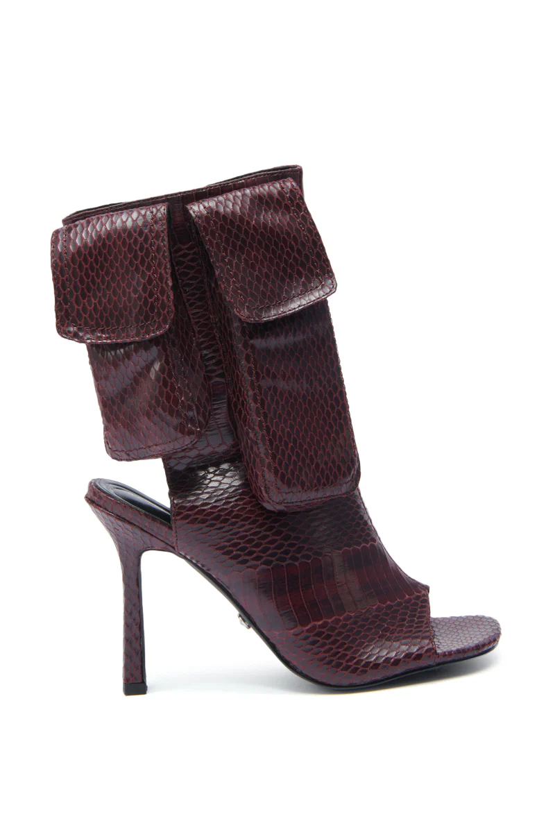 AZALEA WANG RIDWAN BURGUNDY SNAKE OPEN TOE BOOTIE - Image 3