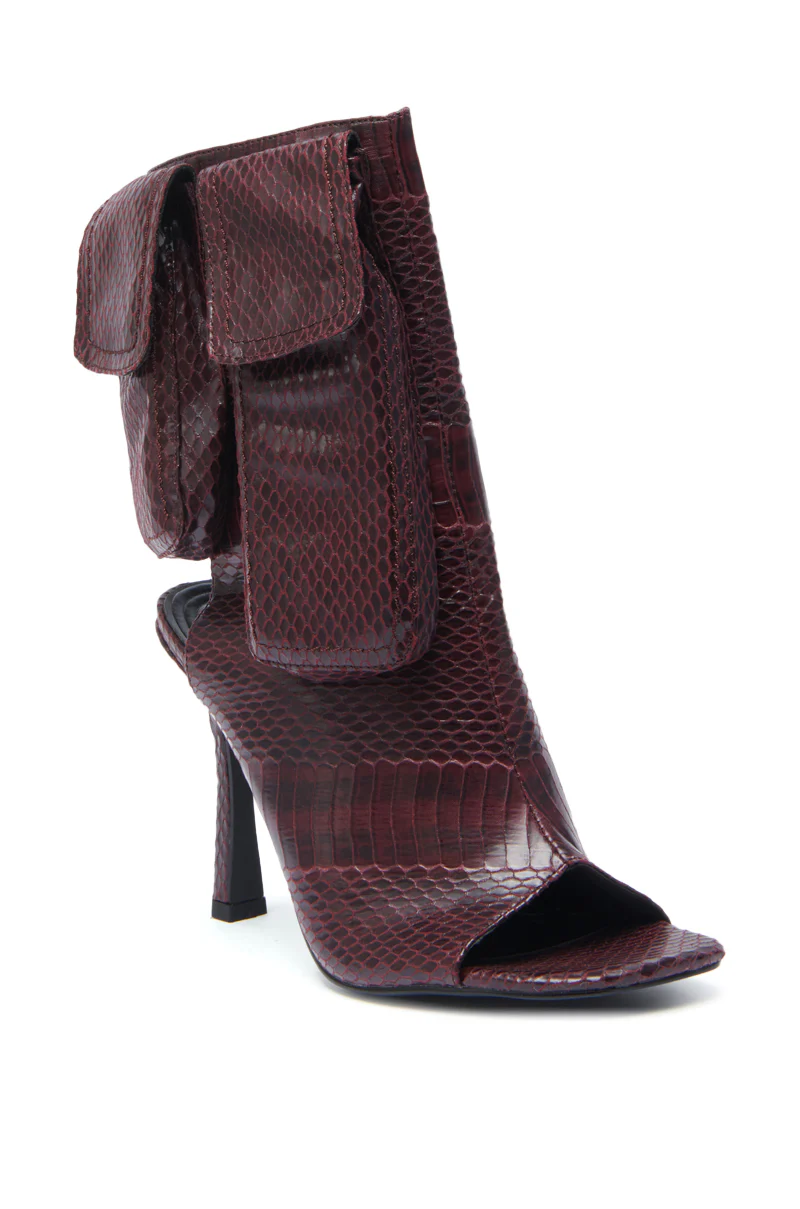 AZALEA WANG RIDWAN BURGUNDY SNAKE OPEN TOE BOOTIE - Image 4