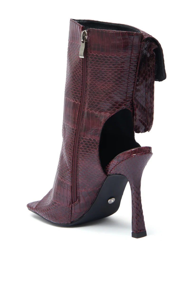 AZALEA WANG RIDWAN BURGUNDY SNAKE OPEN TOE BOOTIE - Image 5