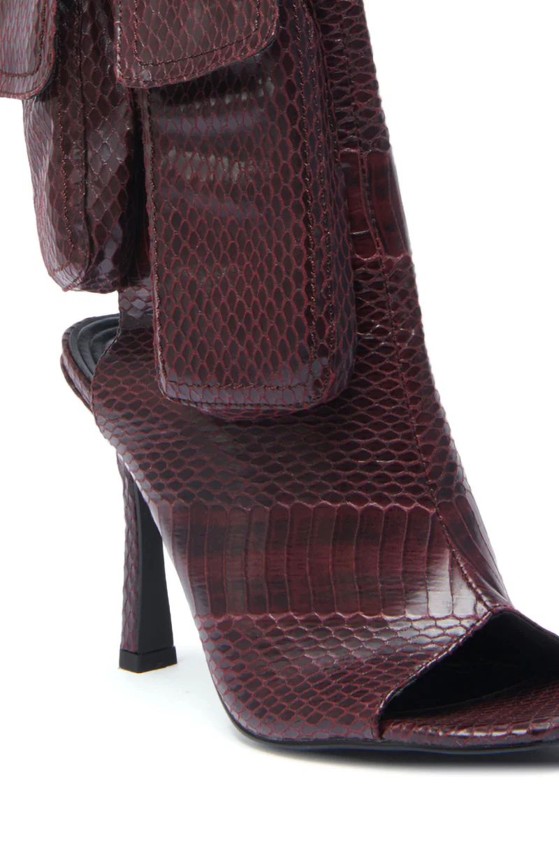 AZALEA WANG RIDWAN BURGUNDY SNAKE OPEN TOE BOOTIE - Image 6