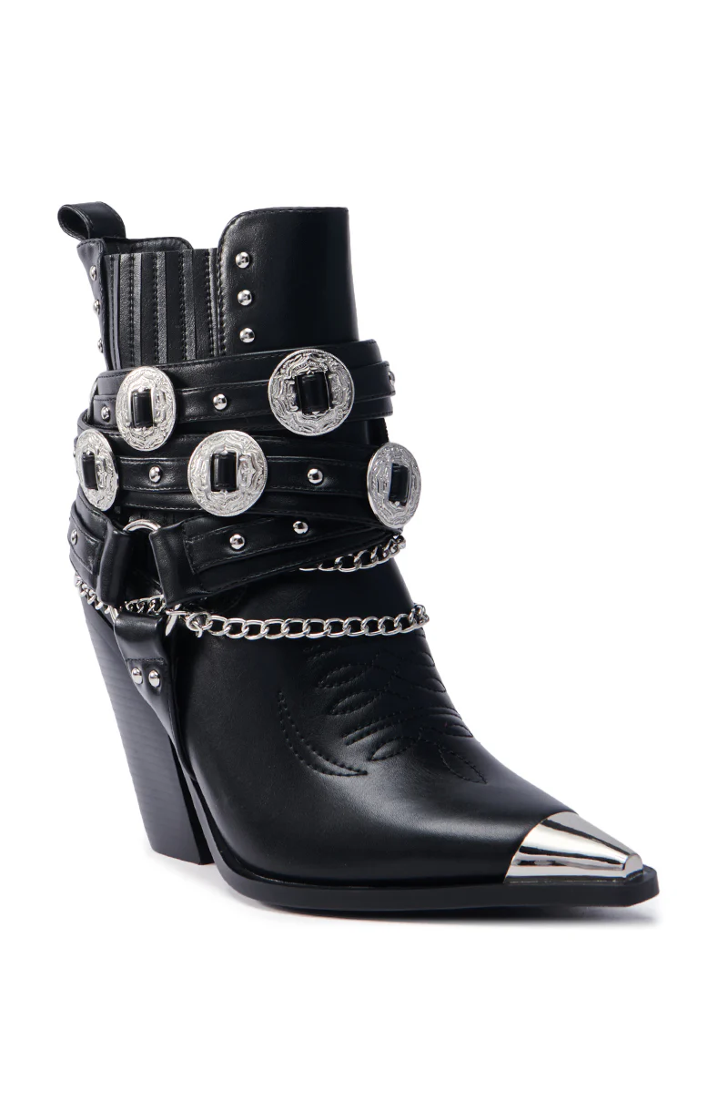 AZALEA WANG RIGGINS BLACK SILVER HARDWARE EMBELLISHED WESTERN BOOTIE - Image 11