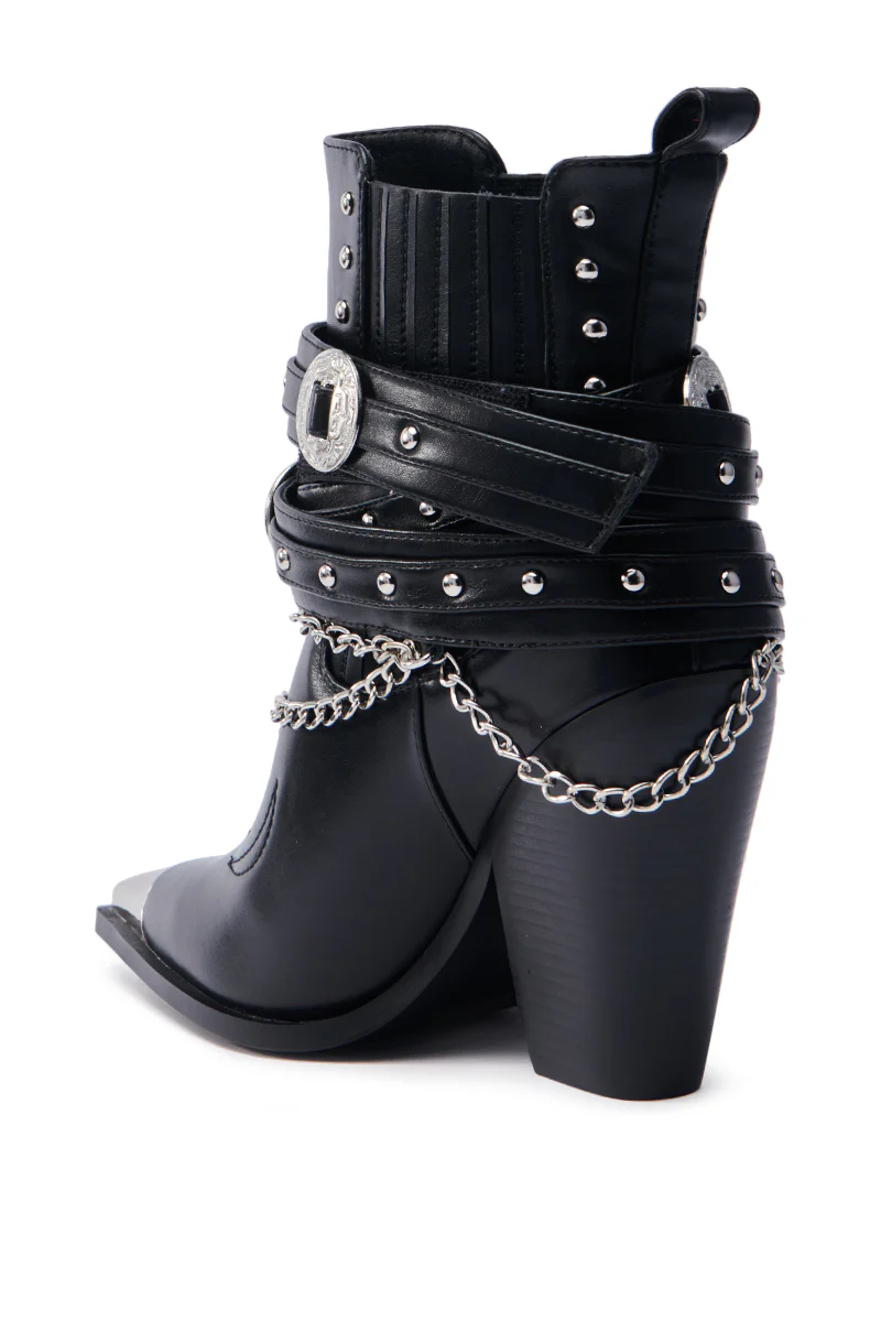 AZALEA WANG RIGGINS BLACK SILVER HARDWARE EMBELLISHED WESTERN BOOTIE - Image 12