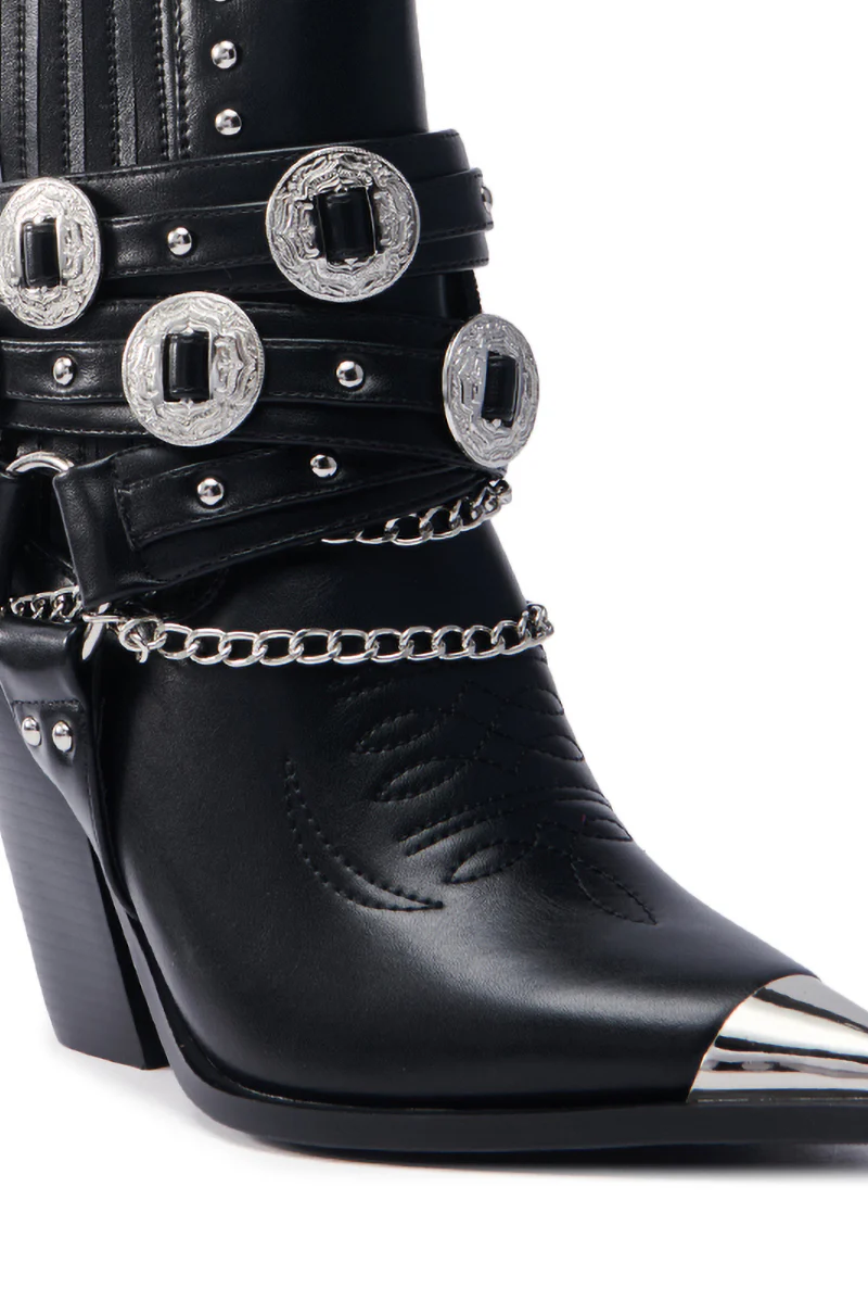 AZALEA WANG RIGGINS BLACK SILVER HARDWARE EMBELLISHED WESTERN BOOTIE - Image 13
