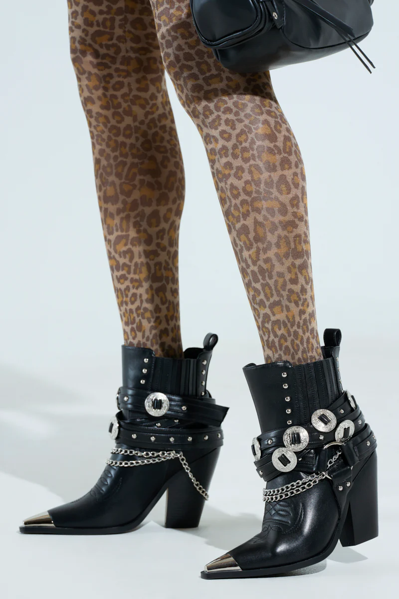 AZALEA WANG RIGGINS BLACK SILVER HARDWARE EMBELLISHED WESTERN BOOTIE - Image 2
