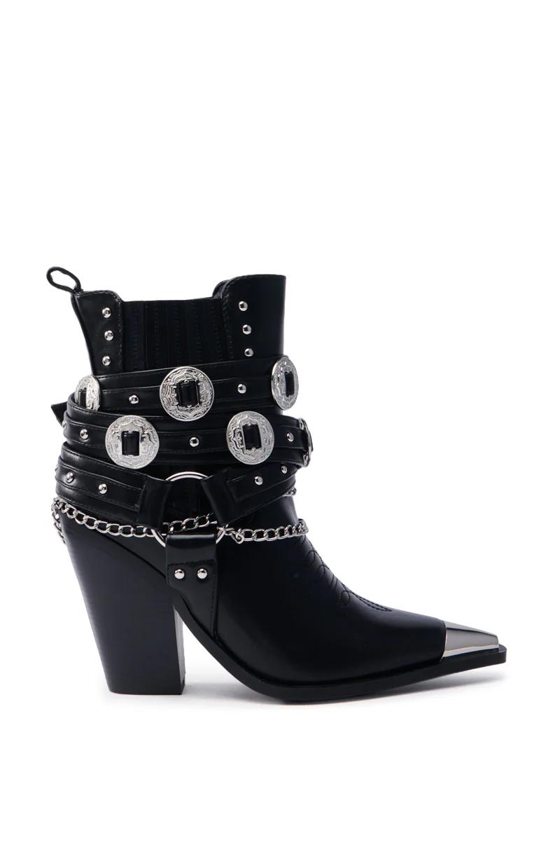 AZALEA WANG RIGGINS BLACK SILVER HARDWARE EMBELLISHED WESTERN BOOTIE - Image 7