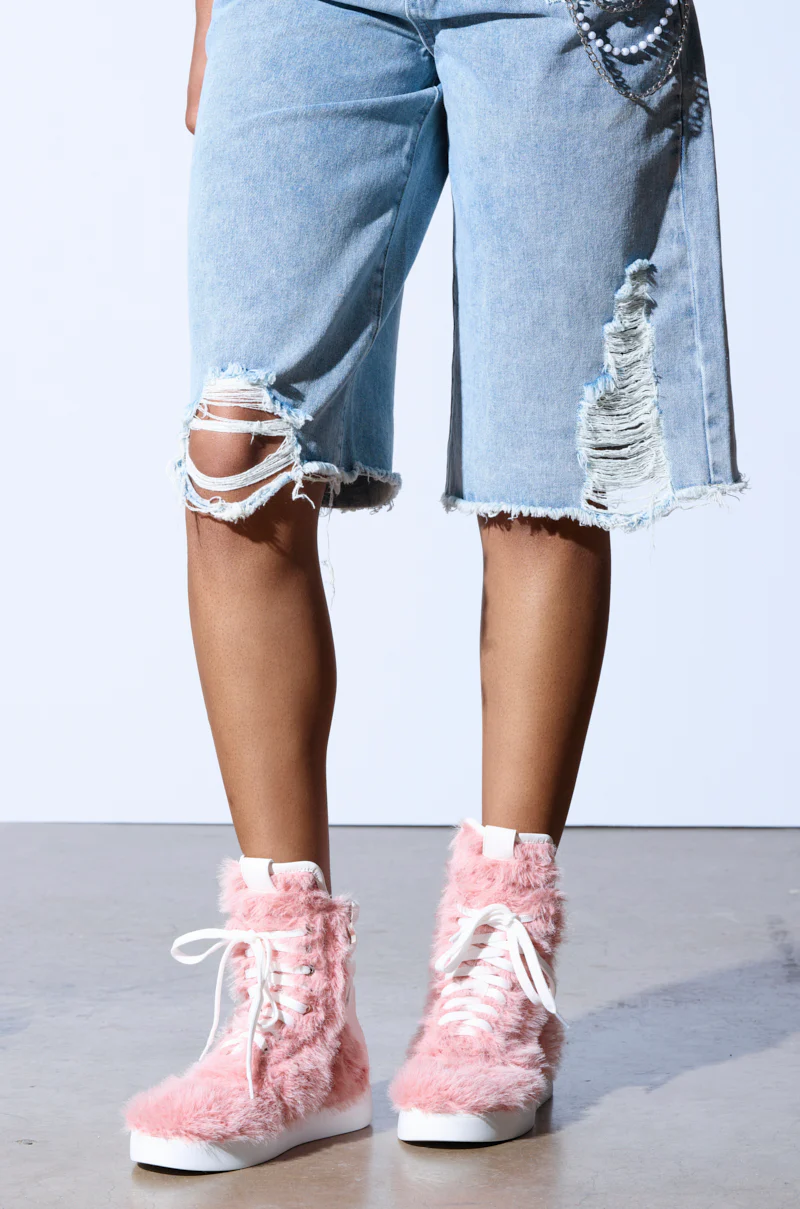 AZALEA WANG RIORDAN PINK FUR HIGHTOP SNEAKER - Image 3