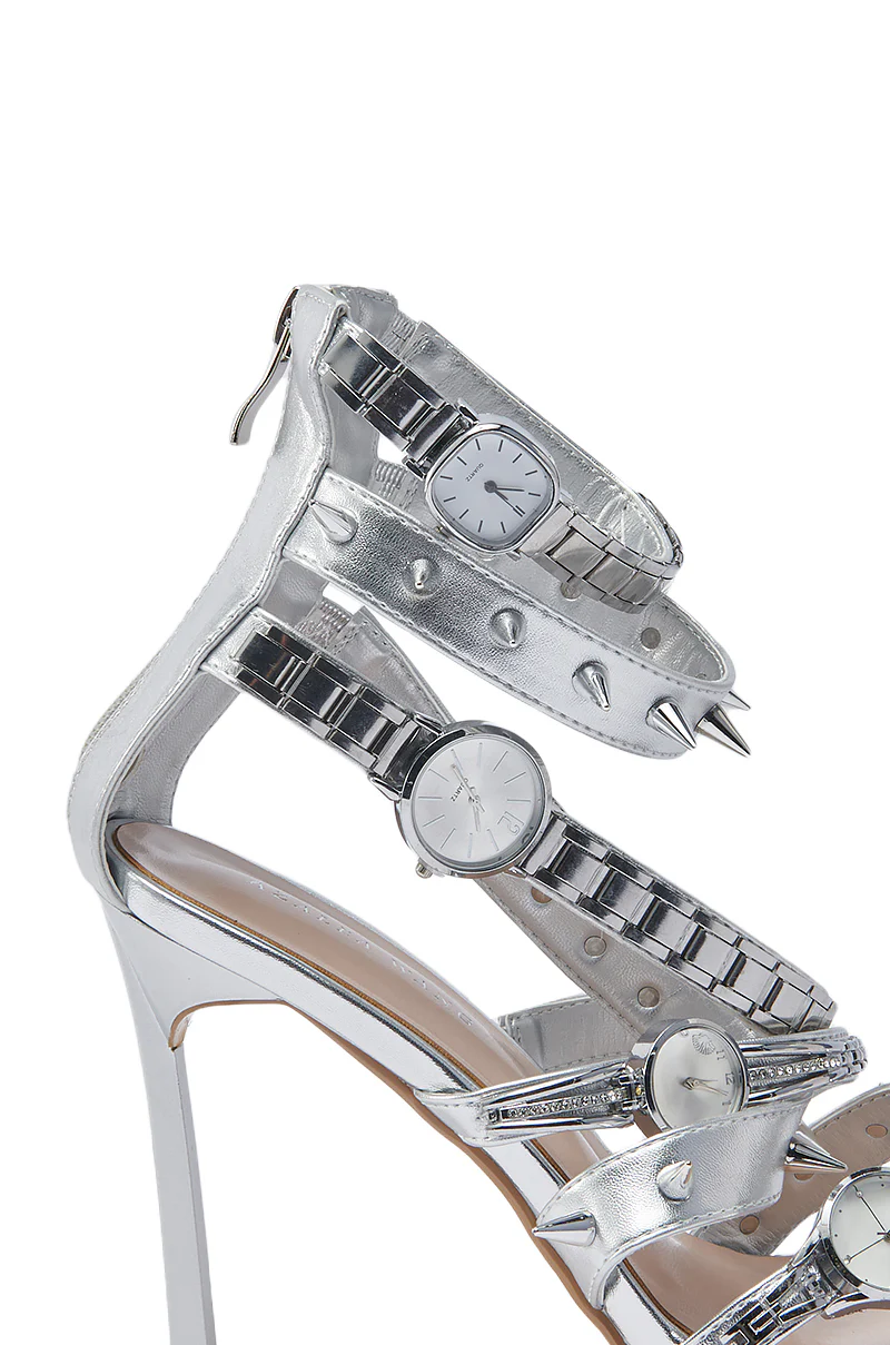 AZALEA WANG ROBINSON SILVER WATCH SHOE STILETTO SANDAL - Image 6