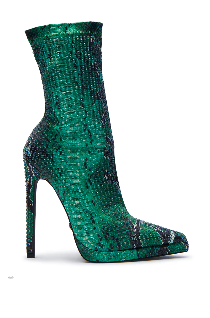 AZALEA WANG ROHESIA GREEN SNAKE RHINESTONE BOOTIE - Image 4