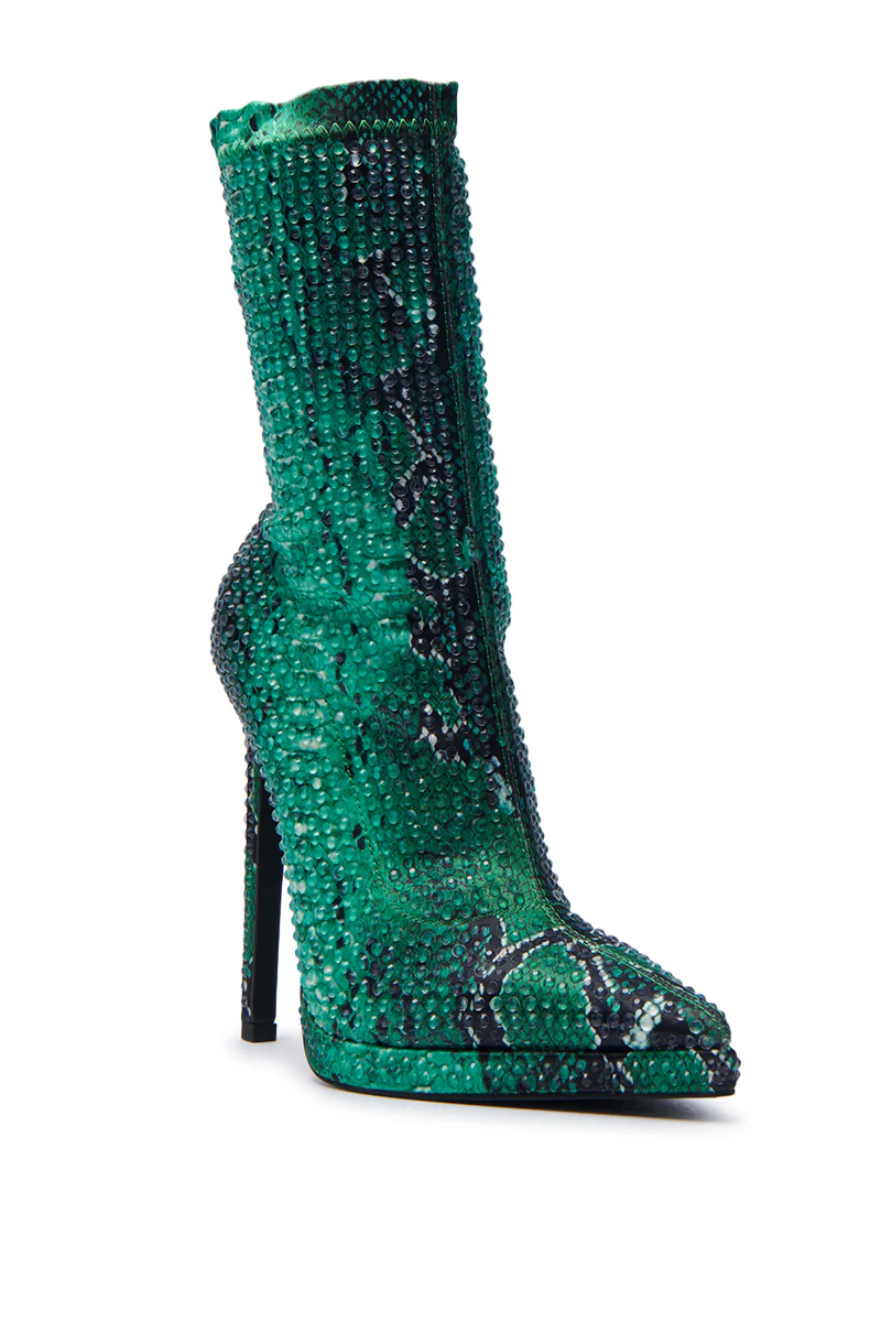 AZALEA WANG ROHESIA GREEN SNAKE RHINESTONE BOOTIE - Image 5