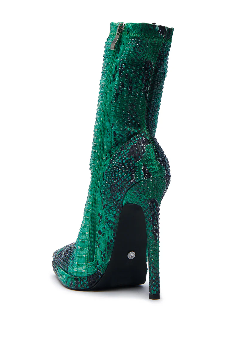 AZALEA WANG ROHESIA GREEN SNAKE RHINESTONE BOOTIE - Image 6